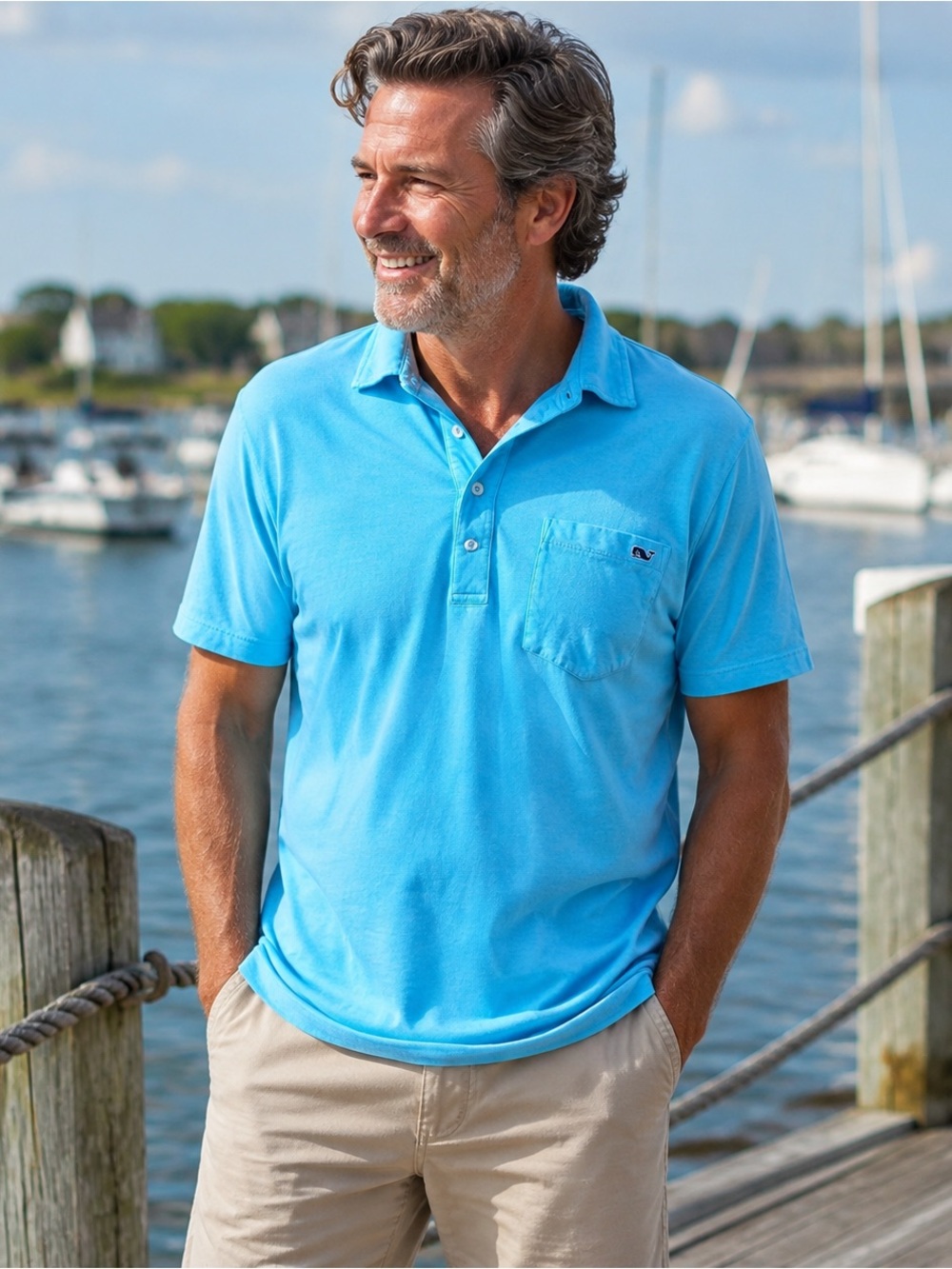 Vineyard Vines Men’s Medium Turquoise Blue Cotton Pocket Polo Shirt